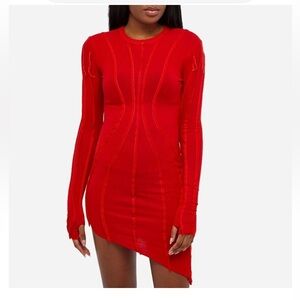 Sami Miro Vintage red long sleeve asymetrical bodycon dress ribbed size XS